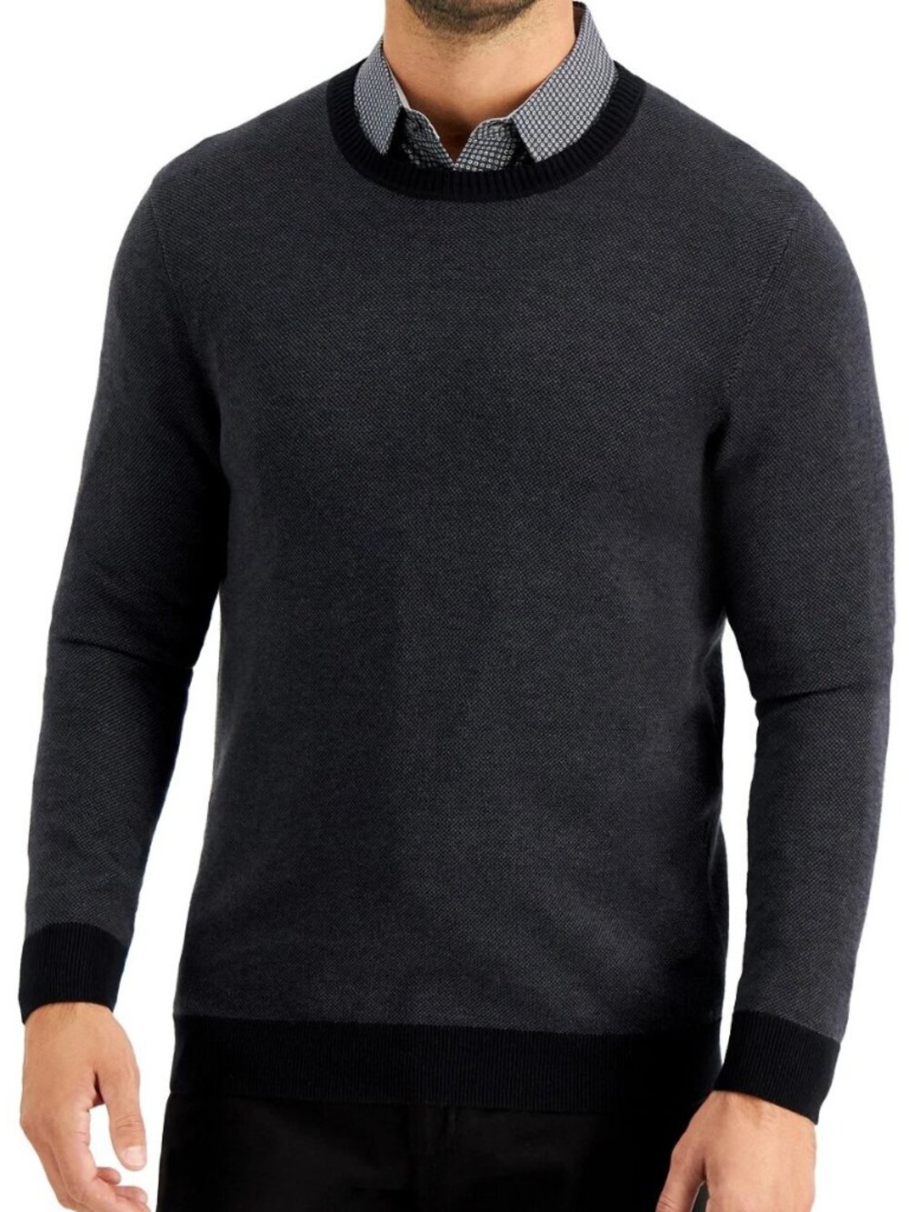 Tasso Elba Men's Cotton Blend Crewneck Pullover Sweater, Charcoal Combo